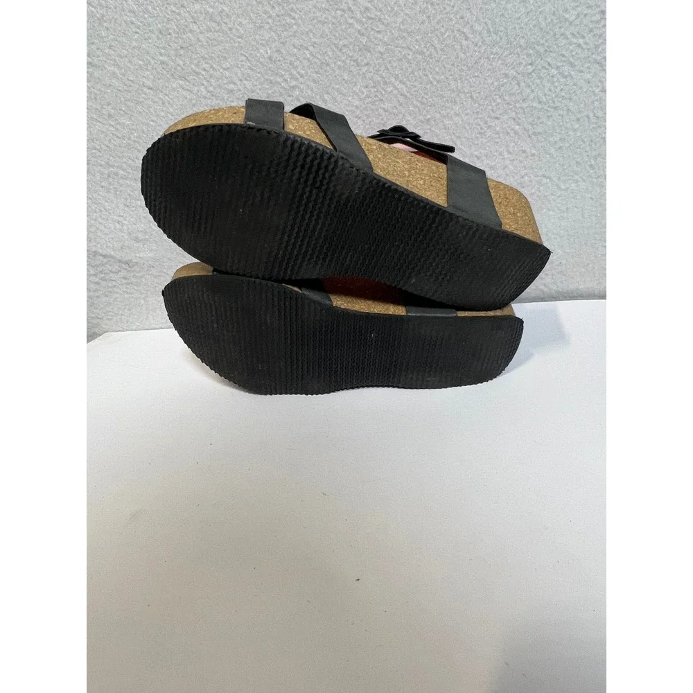 Goldstar Black Cork Wedge Platform Sandals Womens 41 US 10.5 Buckle Ankle Strap‎